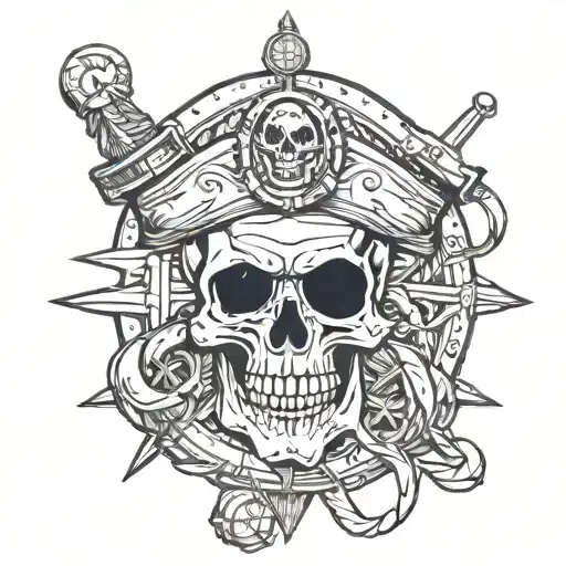 marine corps, skull, pirate, k-bar, sails, compass tattoo design idea