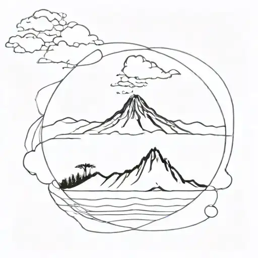 A minimalist outline of the silhouette of Reunion Island with a small sketch of a volcano in the center tattoo design idea