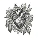 the human heart through which a laurel wreath passes and which is enveloped by it tattoo design idea