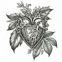 the human heart through which a laurel wreath passes and which is enveloped by it tattoo design idea