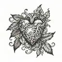 the human heart through which a laurel wreath passes and which is enveloped by it tattoo design idea
