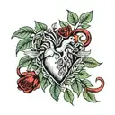 the human heart through which a laurel wreath passes and which is enveloped by it tattoo design idea