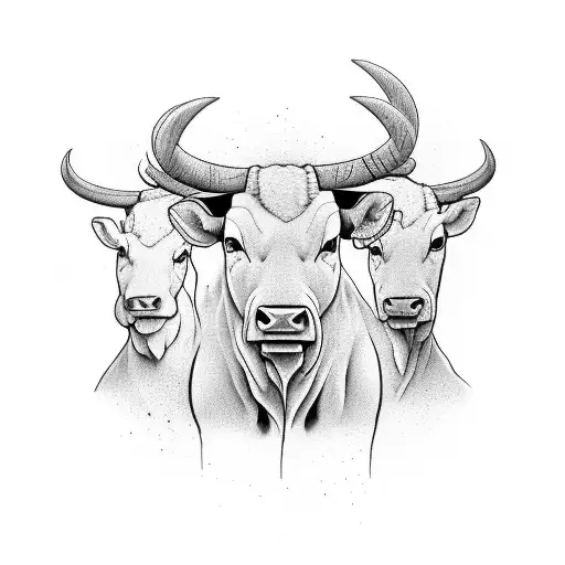 a huge old bull face with scars looks down on two female models with large butts and standing topless in front of the bu tattoo design idea