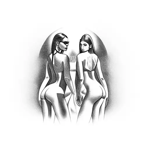 two female models with large butts and standing topless in front of the bu tattoo design idea