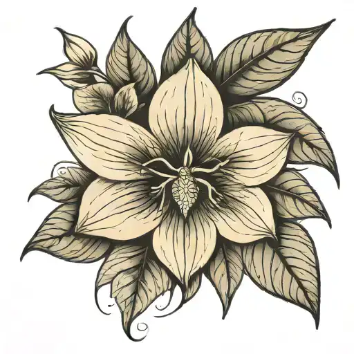 Trillium flowers with leaves with spider webs black and grey stippled shading neo traditional tattoo tattoo design idea