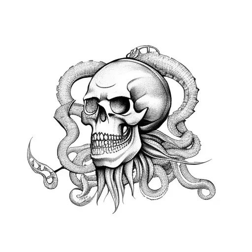 kraken+pirate hat+skull tattoo design idea
