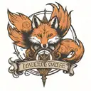 Fox, wolf, compass, crescent moon with a subtle text 'secretive' loyal and Driven tattoo design idea