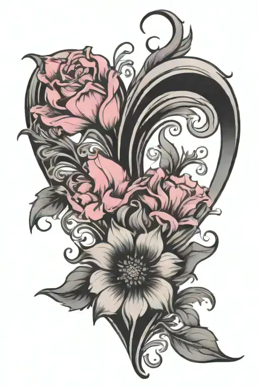 pink flower in M ​​forming a heart tattoo design idea