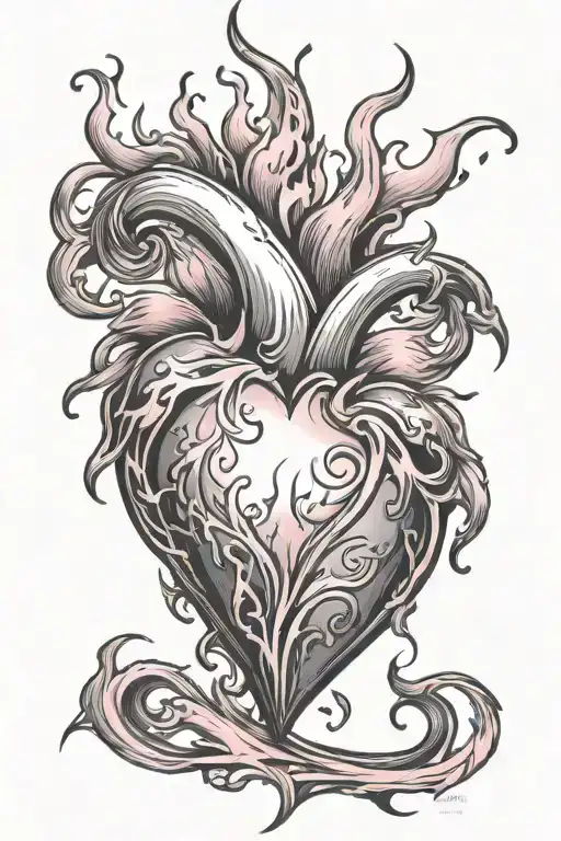 pink in M ​​forming a flaming heart tattoo design idea