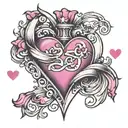 pink in M ​​forming a heart with star tattoo design idea