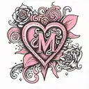 pink in M ​​forming a heart with star tattoo design idea
