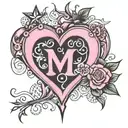 pink in M ​​forming a heart with star tattoo design idea
