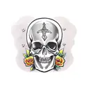 coffin with skull and the text and if you go i wanna go with you tattoo design idea
