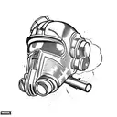 A Fallout-inspired tattoo depicting a military soldier wearing power armor and encountering extraterrestrial life tattoo design idea