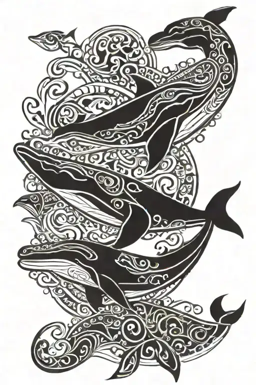 humpback whale and Samoan symbols incorporated tattoo design idea