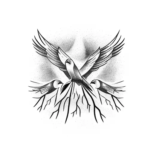Flock of Crows flying on a dead trees tattoo design idea