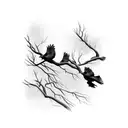 flock of crows flying on a dead trees tattoo design idea