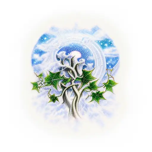 Green ivy on a blue night background  tattoo design idea