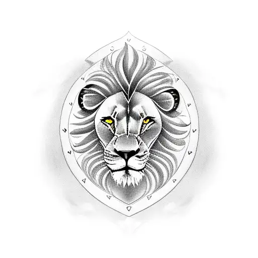 A lion protecting her cubs with a heart-shaped shield tattoo design idea