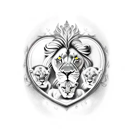Realism "A Lion Protecting Her Cubs With A..." Tattoo Idea BlackInk AI