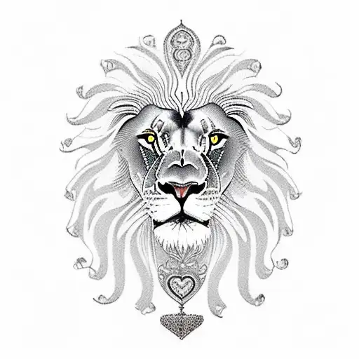 A lion protecting with a heart-shaped shield tattoo design idea