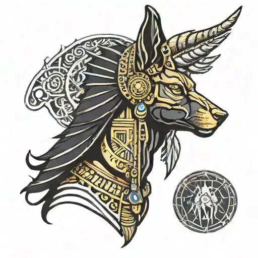 amun ra egyptian god anubis portrait with half tattoo design idea