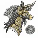 amun ra egyptian god anubis portrait with half tattoo design idea