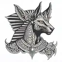amun ra egyptian god anubis portrait with half tattoo design idea
