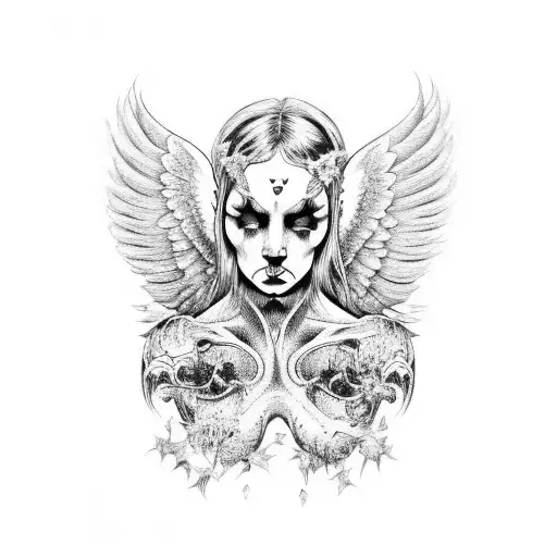 fallen angel crying on alter tattoo design idea