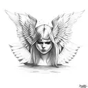 fallen angel crying on alter tattoo design idea