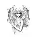 fallen angel crying on alter tattoo design idea