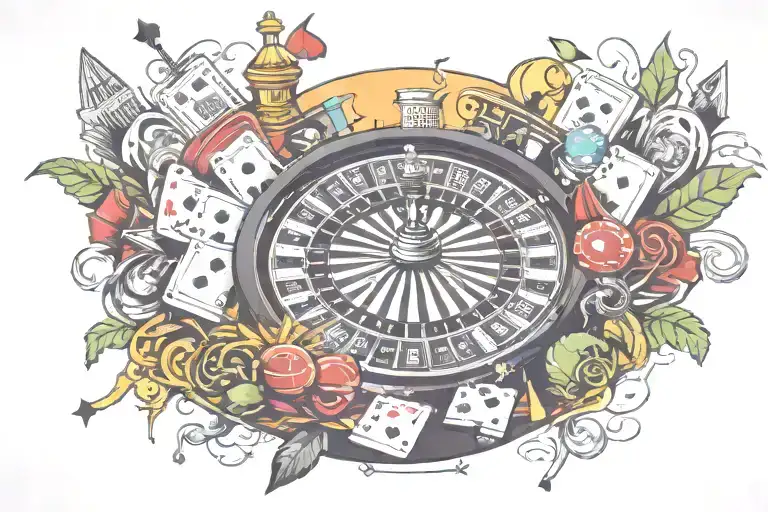 casino setting surrounded tattoo design idea