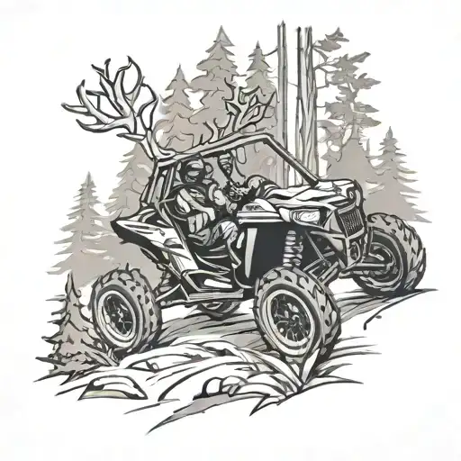 Polaris RZR racing through a forest filled with deer tattoo design idea