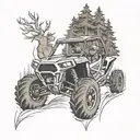 Polaris RZR racing through a forest filled with deer tattoo design idea