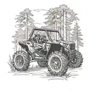 Polaris RZR racing through a forest filled with deer tattoo design idea