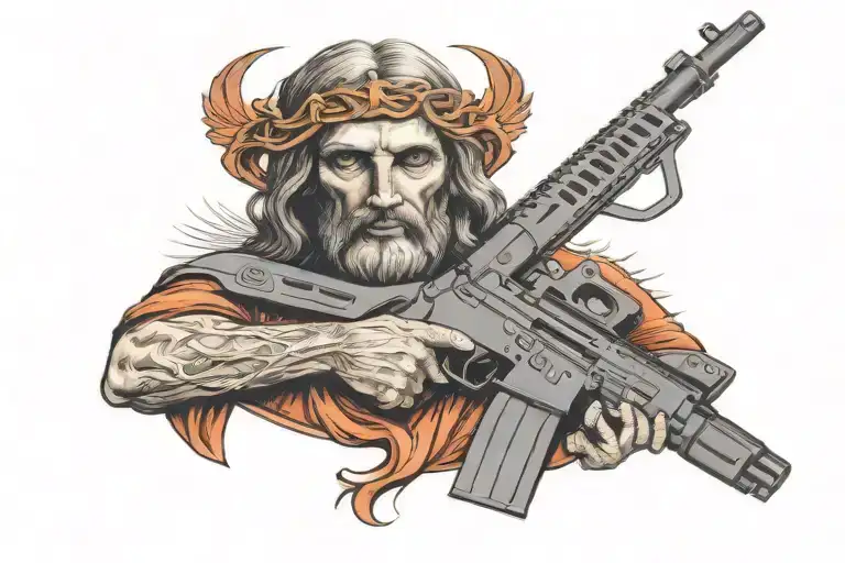 jesus holding ar 15 tattoo design idea