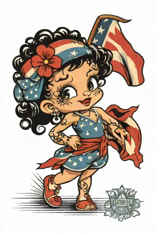 Betty boop wrapped in a Puerto Rican flag  tattoo design idea