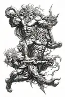 Zeus, thor, chaac, seth, indra, and raijin working together casting one big lightning bolt tattoo design idea