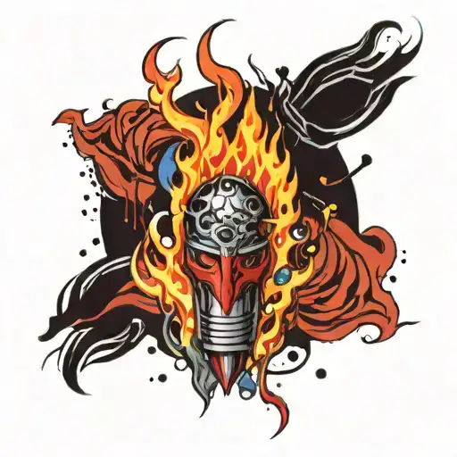 flame tattoo design for man burning hot raging flame single flame multicolour slim tall sleek design colourful masculine tattoo design idea