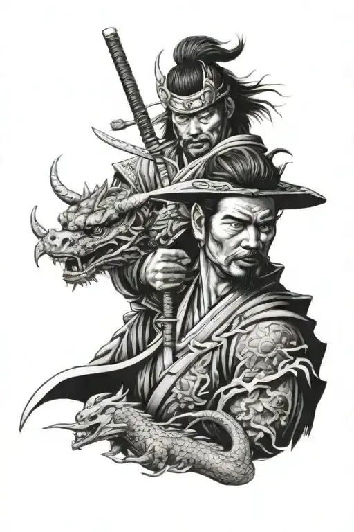 full sleeve samurai and japanese dragon tattoo design idea