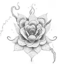 A dotwork representation of a flower blossoming against all odds, representing the beauty of resilience tattoo design idea