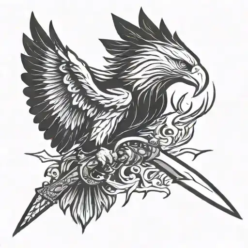 swat eagle holding dagger and lightning tattoo design idea