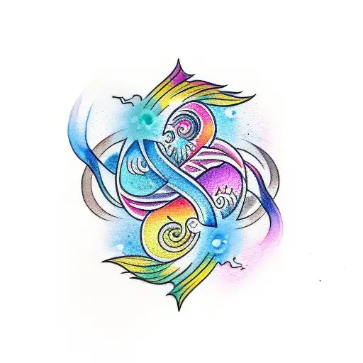 twin flames watercolour passion spiritual love embrace couple yin and yang tattoo design idea