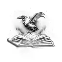 Raven on an opened book with egg timer  tattoo design idea