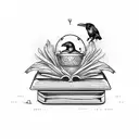 Raven on an opened book with egg timer  tattoo design idea