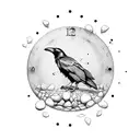 Raven on an opened book with egg timer  tattoo design idea