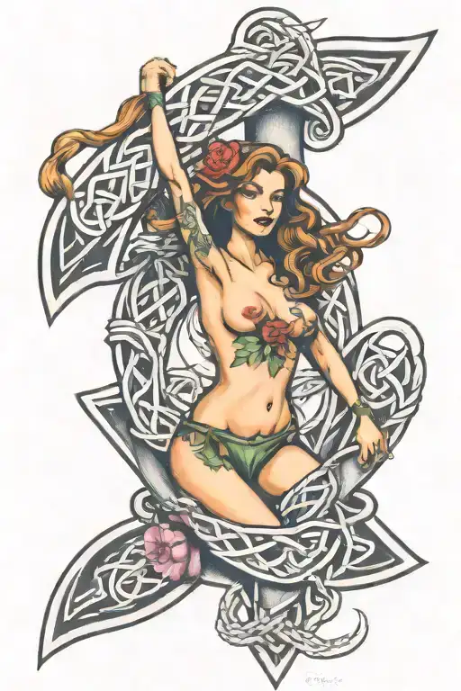celtic knot anchor with nude pinup girl tattoo design idea