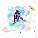 An astronaut playing a guitar on the moon with a backdrop of galaxies and nebulas tattoo design idea