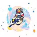 An astronaut playing a guitar on the moon with a backdrop of galaxies and nebulas tattoo design idea