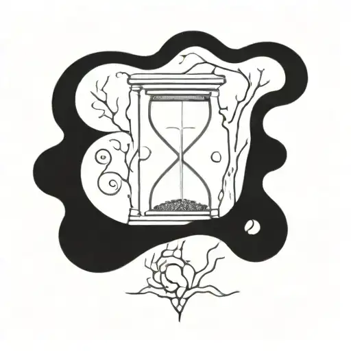 A detailed blackwork tattoo of an hourglass filled with brain and tree, symbolising positive mind and growth  tattoo design idea